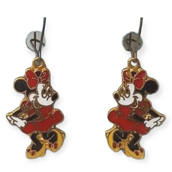 Vintage Disney Minnie Mouse Enamel Dangle French Wire Hook Earrings 2” 1995 - Picture 1 of 8